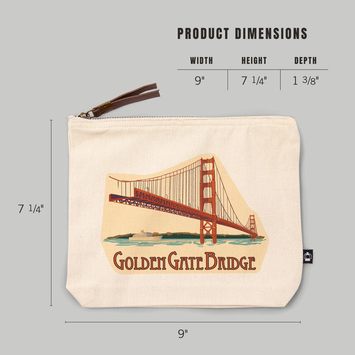 San Francisco, California, Golden Gate Bridge,, Organic Cotton Zipper Pouch, Go Bag Go Bag Lantern Press 