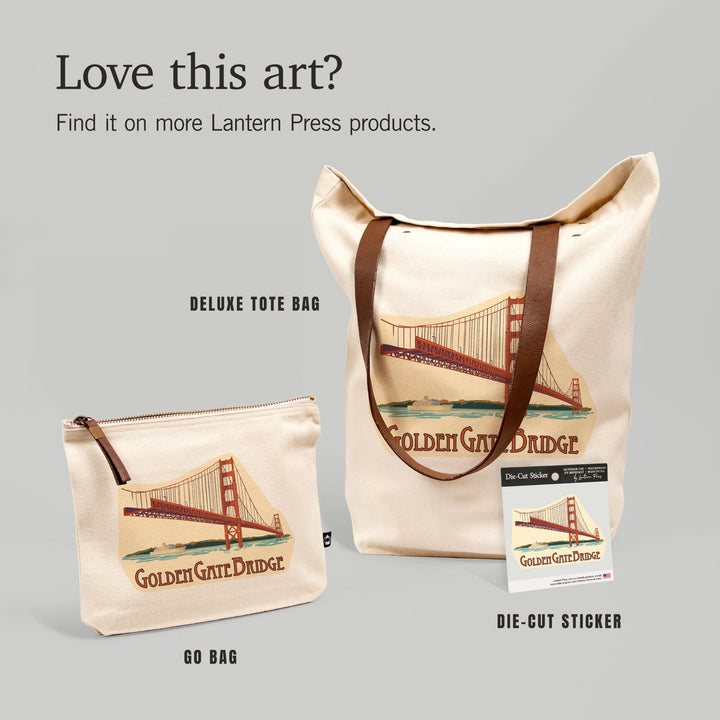 San Francisco, California, Golden Gate Bridge,, Organic Cotton Zipper Pouch, Go Bag Go Bag Lantern Press 