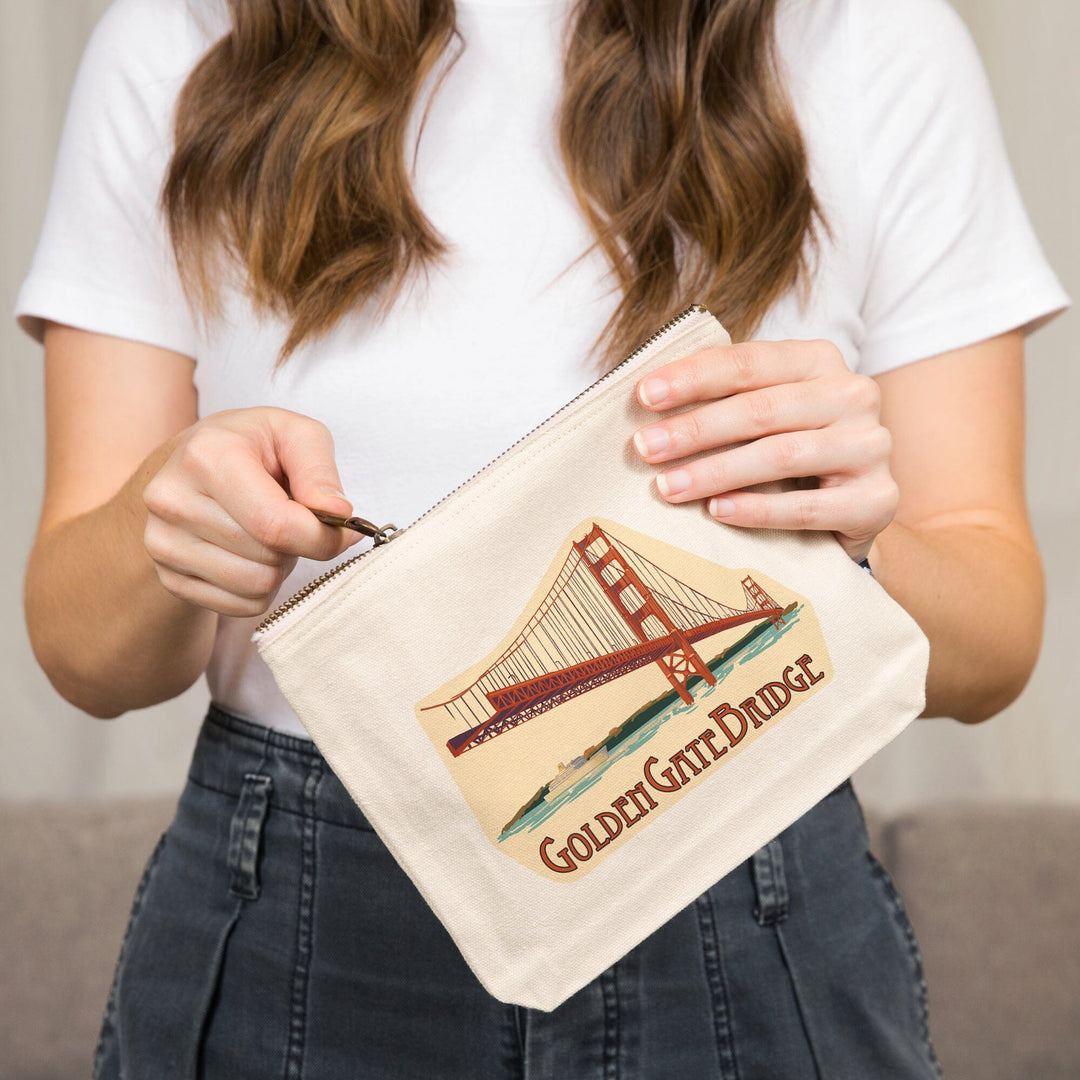San Francisco, California, Golden Gate Bridge,, Organic Cotton Zipper Pouch, Go Bag Go Bag Lantern Press 