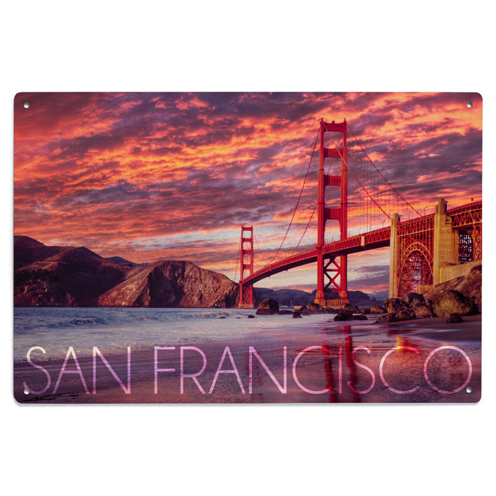 San Francisco, California, Golden Gate Bridge & Sunset, Lantern Press Photography, Wood Signs and Postcards Wood Lantern Press 