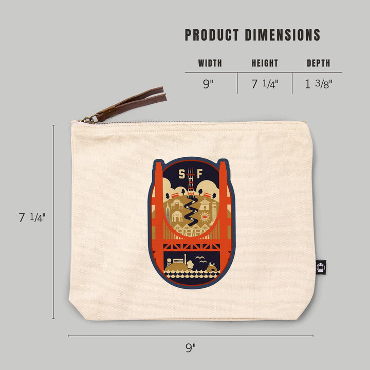 San Francisco, California, Icons of the City,, Organic Cotton Zipper Pouch, Go Bag Go Bag Lantern Press 