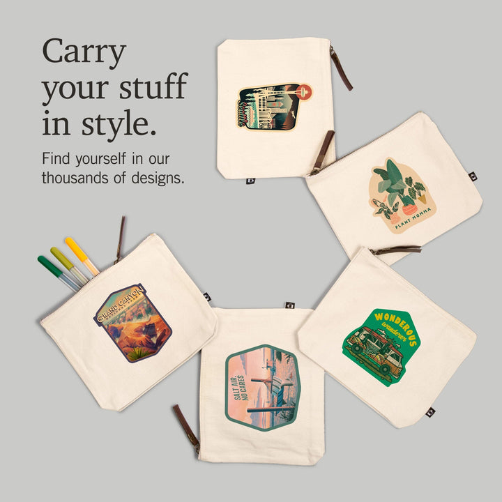 San Francisco, California, Icons of the City,, Organic Cotton Zipper Pouch, Go Bag Go Bag Lantern Press 