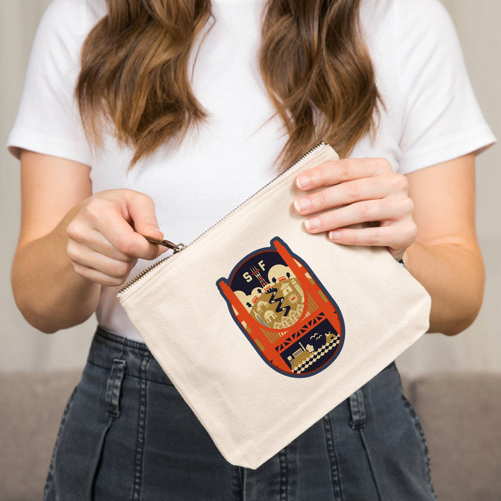 San Francisco, California, Icons of the City,, Organic Cotton Zipper Pouch, Go Bag Go Bag Lantern Press 