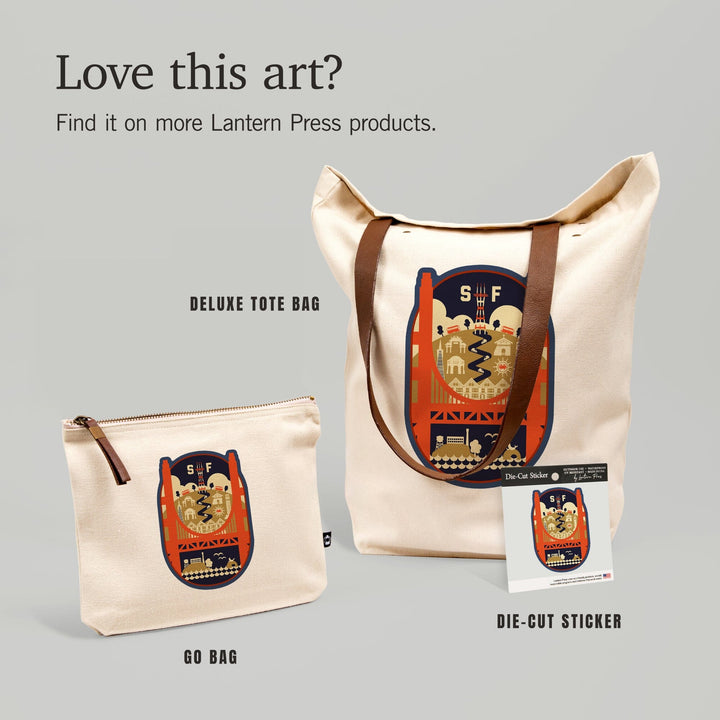 San Francisco, California, Icons of the City,, Organic Cotton Zipper Pouch, Go Bag Go Bag Lantern Press 