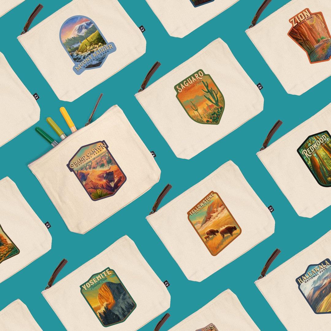 San Francisco, California, Icons of the City,, Organic Cotton Zipper Pouch, Go Bag Go Bag Lantern Press 