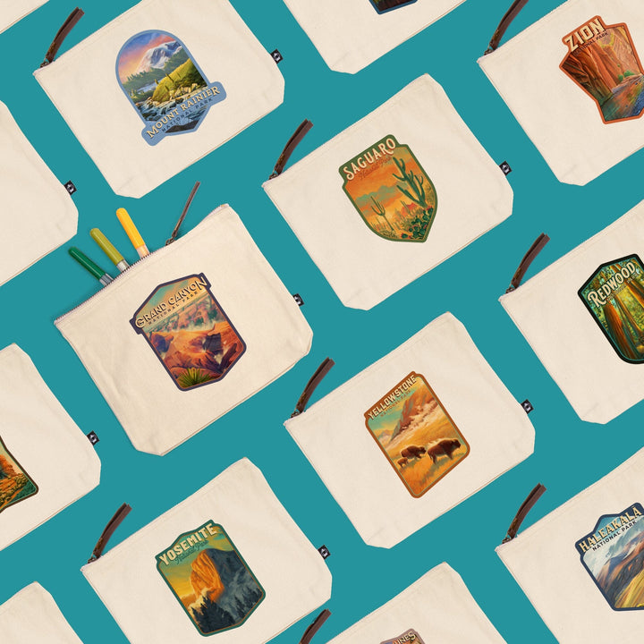 San Francisco, California, Icons of the City,, Organic Cotton Zipper Pouch, Go Bag Go Bag Lantern Press 