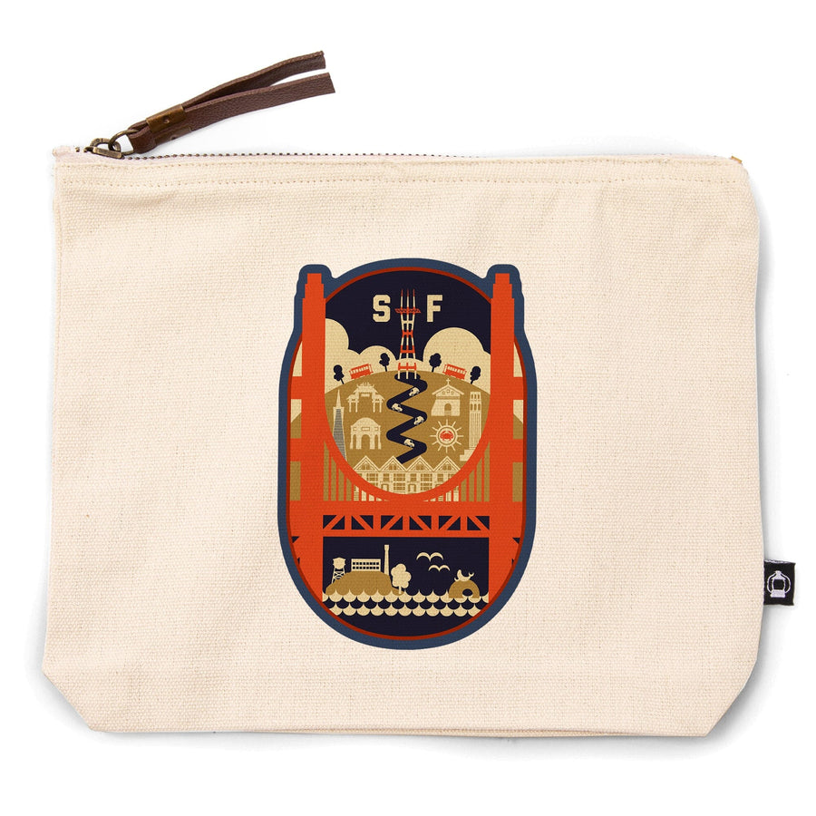 San Francisco, California, Icons of the City,, Organic Cotton Zipper Pouch, Go Bag Go Bag Lantern Press 