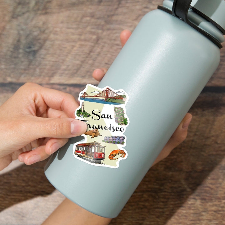 San Francisco, California, Landmarks and Icons, Contour, Vinyl Sticker Sticker Lantern Press 