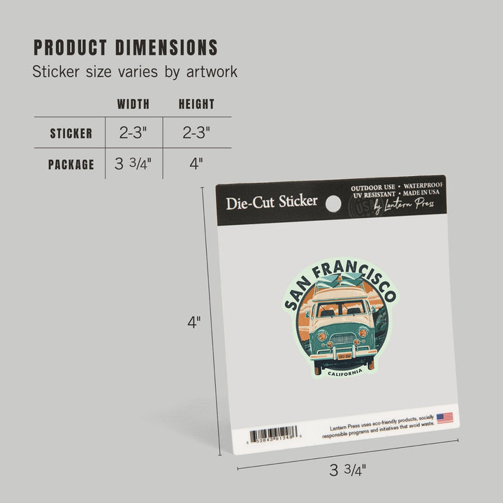 San Francisco, California, Letterpress, Camper Van, Beach, Contour, Vinyl Sticker Sticker Lantern Press 