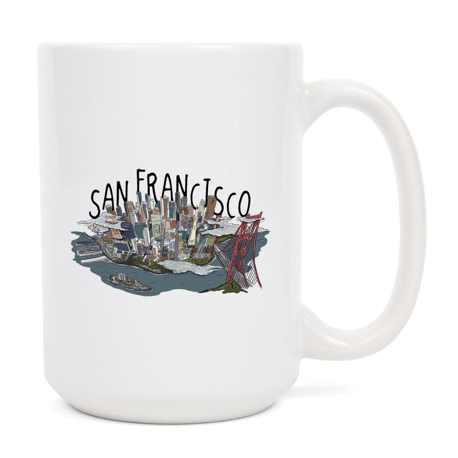 San Francisco, California, Line Drawing, Contour, Lantern Press Artwork, Ceramic Mug Mugs Lantern Press 