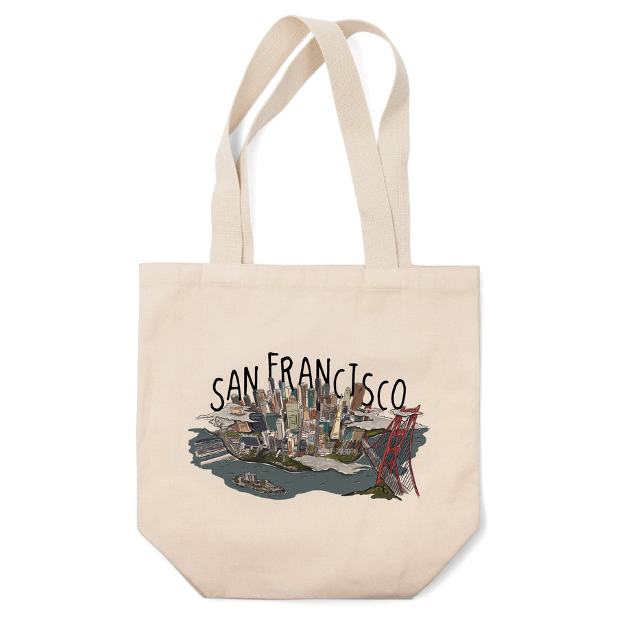 San Francisco, California, Line Drawing, Contour, Lantern Press Artwork, Tote Bag Totes Lantern Press 