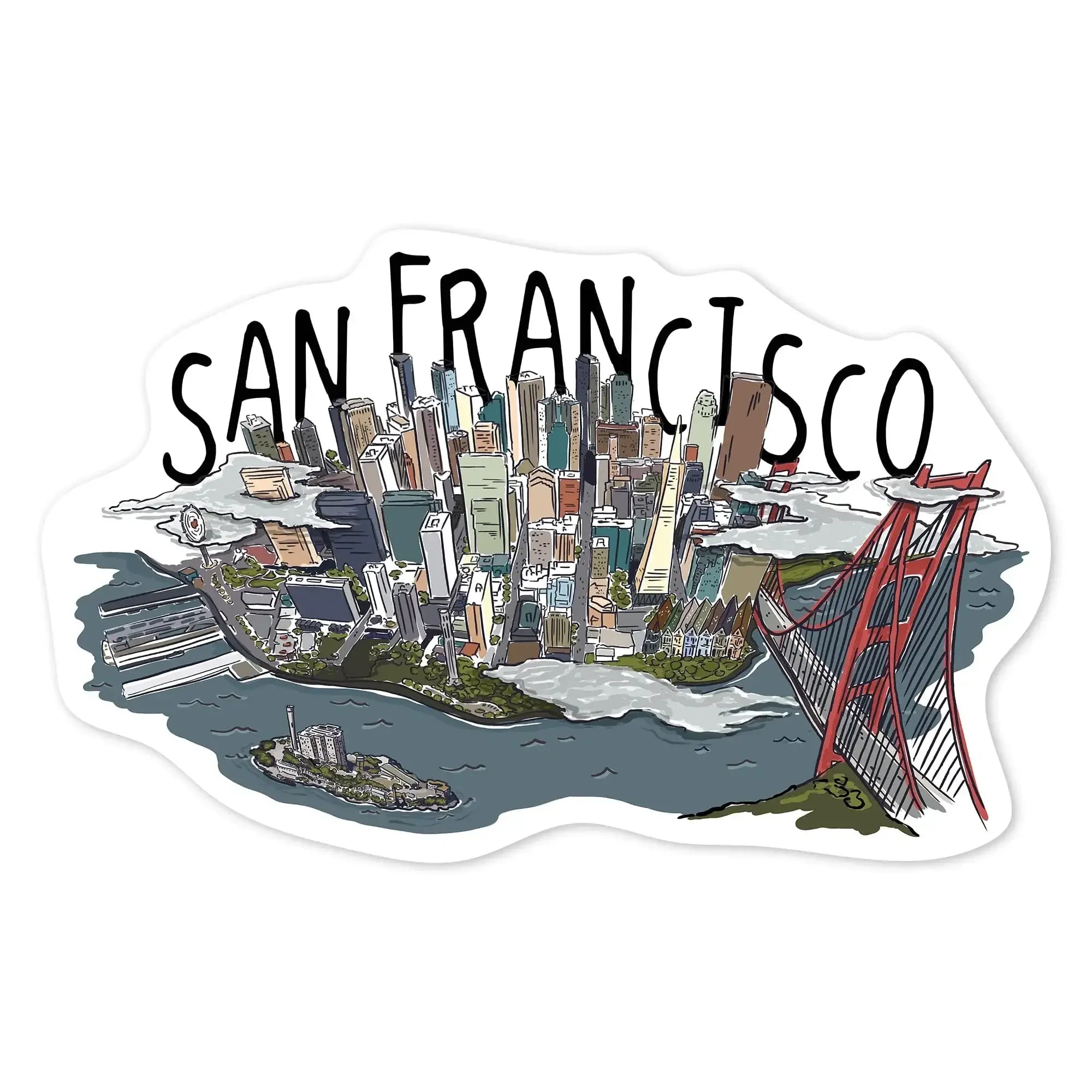 San Francisco, California, Line Drawing, Contour, Lantern Press Artwor