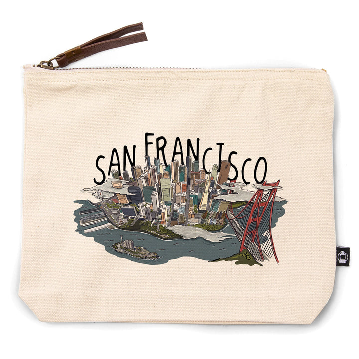 San Francisco, California, Line Drawing,, Organic Cotton Zipper Pouch, Go Bag Go Bag Lantern Press 