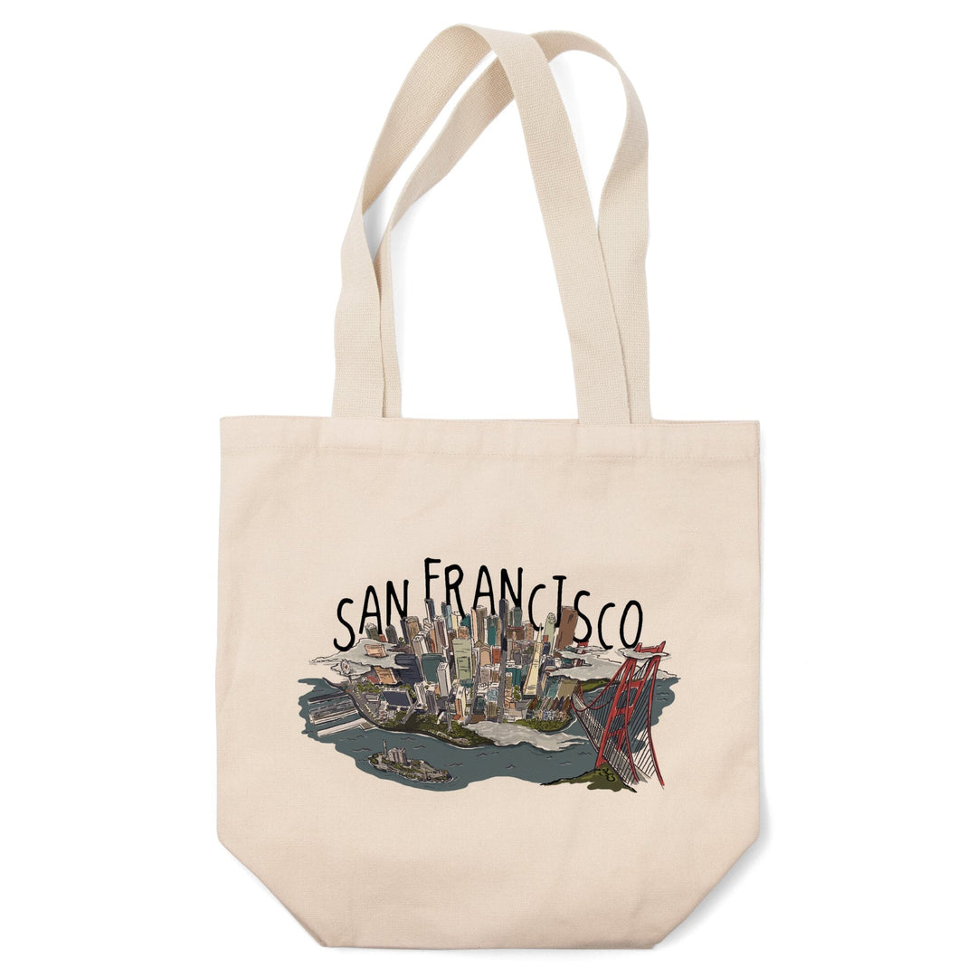 San Francisco, California, Line Drawing,, Tote Bag Totes Lantern Press 