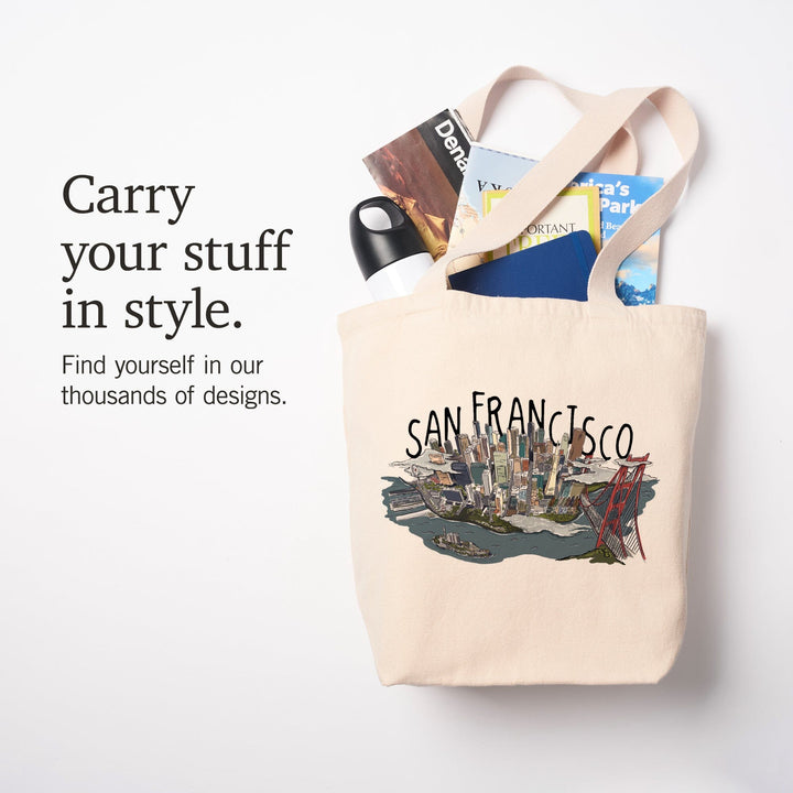 San Francisco, California, Line Drawing,, Tote Bag Totes Lantern Press 