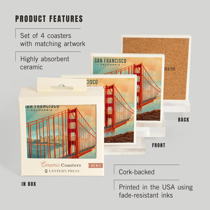 San Francisco, California, Lithograph, City Series, Coaster Set Coasters Lantern Press 