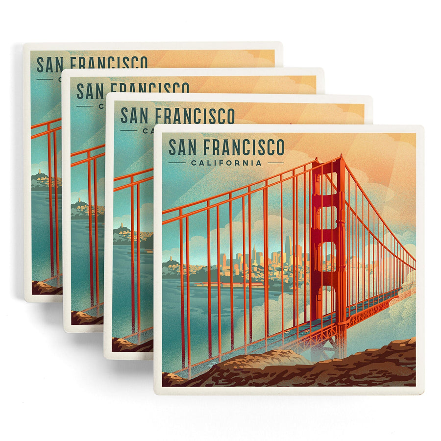 San Francisco, California, Lithograph, City Series, Coaster Set Coasters Lantern Press 