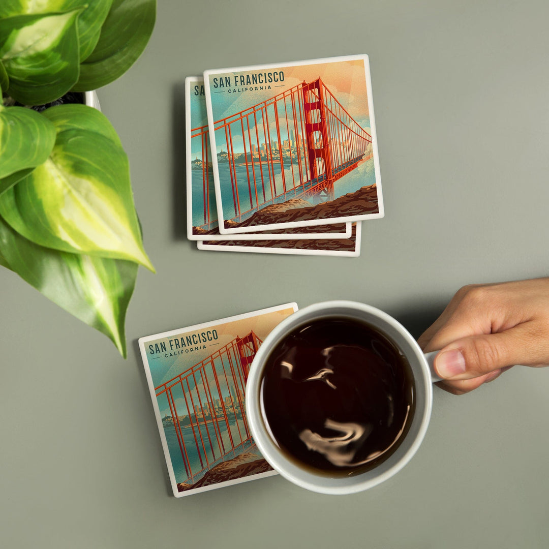 San Francisco, California, Lithograph, City Series, Coaster Set Coasters Lantern Press 