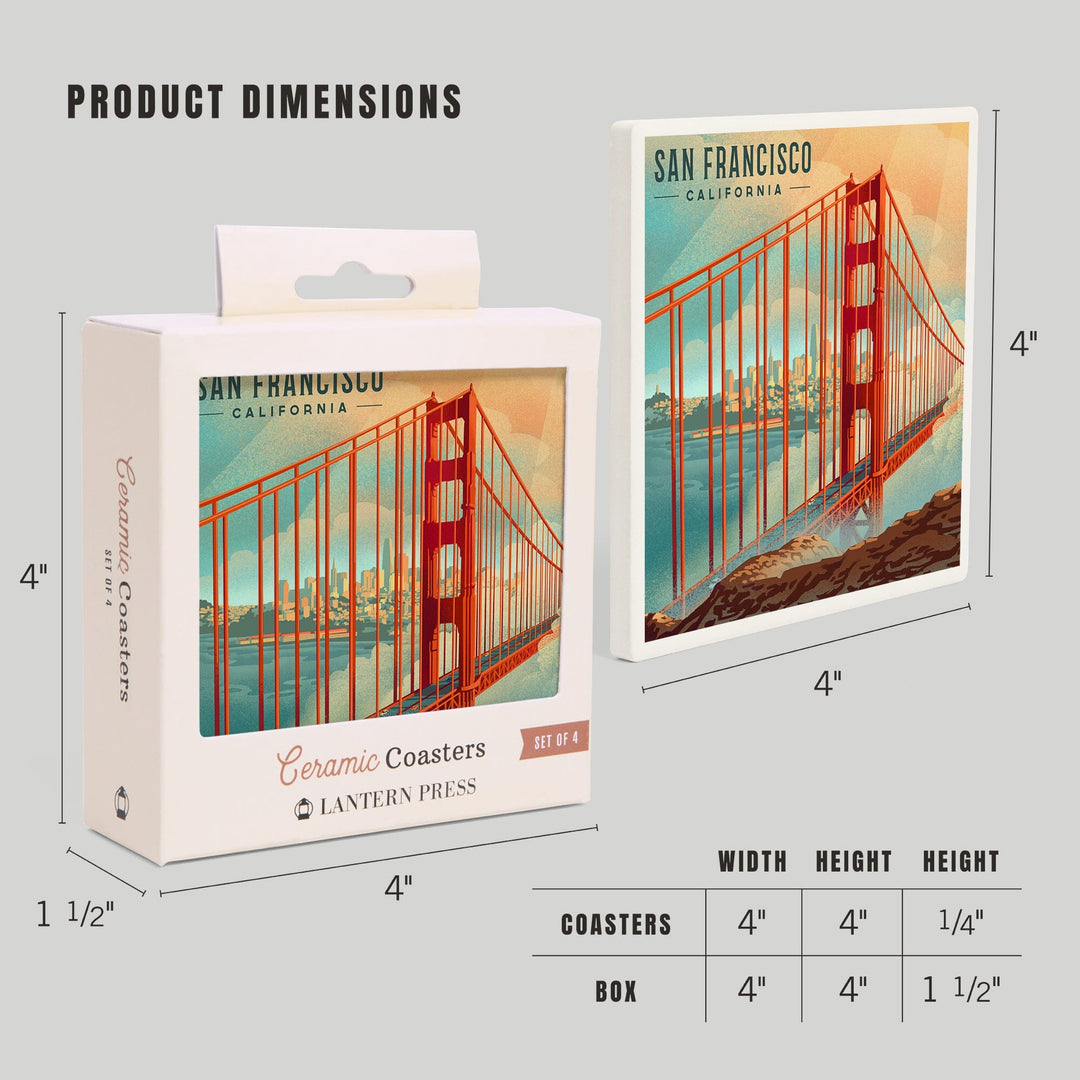 San Francisco, California, Lithograph, City Series, Coaster Set Coasters Lantern Press 