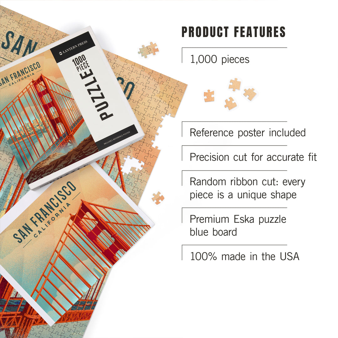 San Francisco, California, Lithograph, City Series, Jigsaw Puzzle Puzzle Lantern Press 