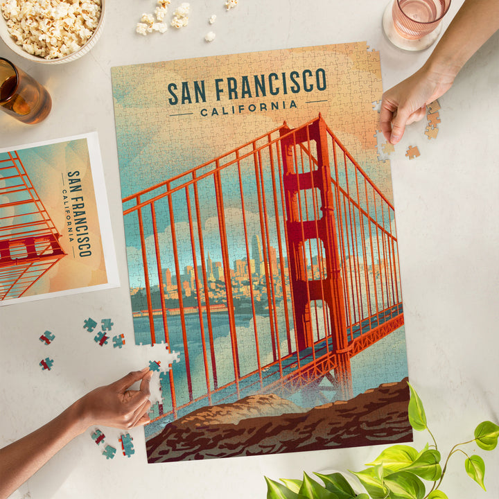 San Francisco, California, Lithograph, City Series, Jigsaw Puzzle Puzzle Lantern Press 