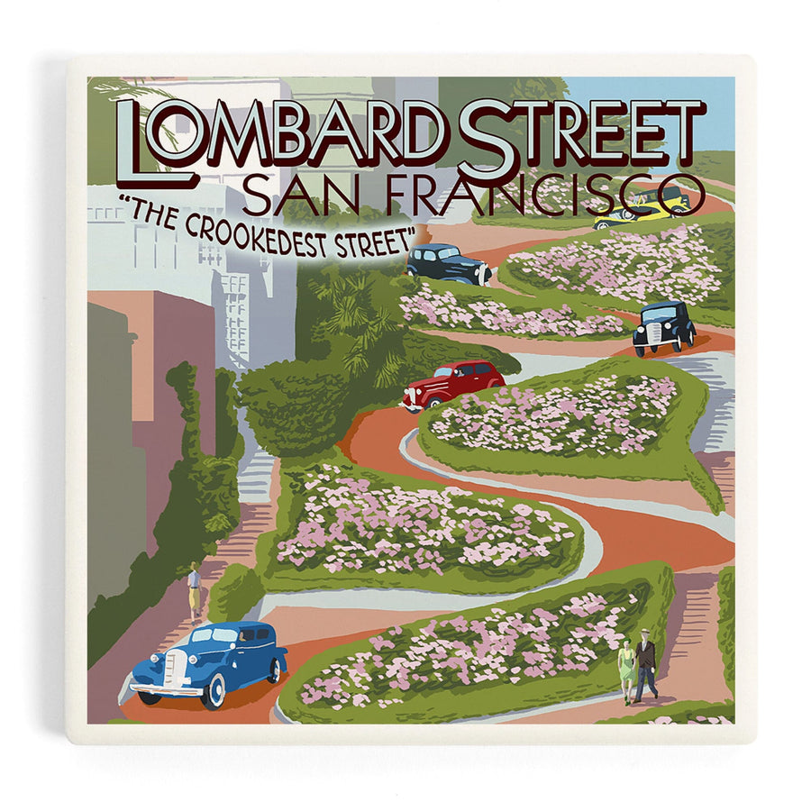 San Francisco, California, Lombard Street, Vintage Cars, Coasters Coasters Lantern Press 