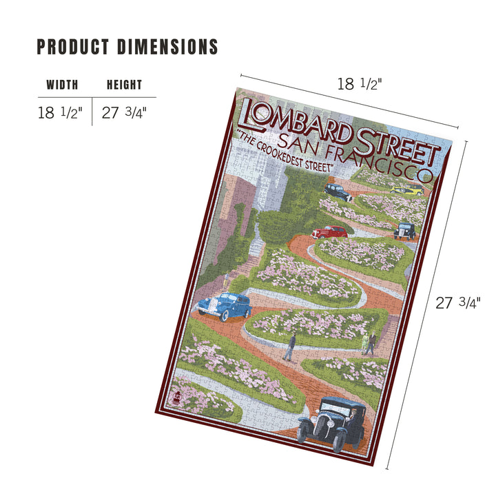 San Francisco, California, Lombard Street, Vintage Cars, Jigsaw Puzzle Puzzle Lantern Press 