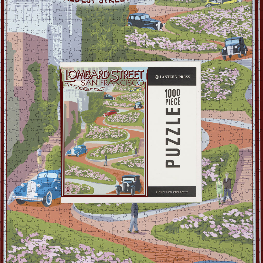 San Francisco, California, Lombard Street, Vintage Cars, Jigsaw Puzzle Puzzle Lantern Press 