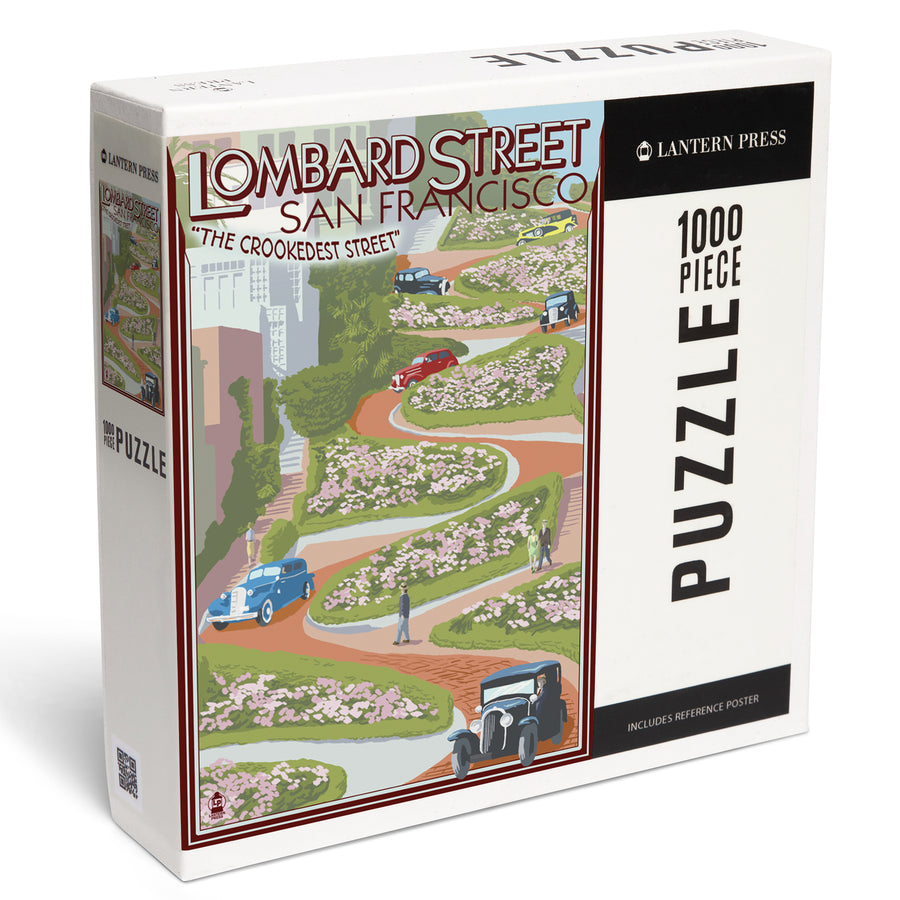 San Francisco, California, Lombard Street, Vintage Cars, Jigsaw Puzzle Puzzle Lantern Press 