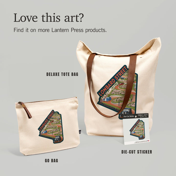 San Francisco, California, Lombard Street, Vintage Cars,, Organic Cotton Zipper Pouch, Go Bag Go Bag Lantern Press 