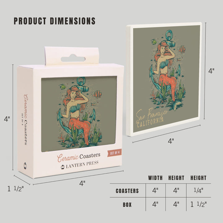 San Francisco, California, Mermaid and Anchor, Ocean Floor Scene, Coasters Coasters Lantern Press 