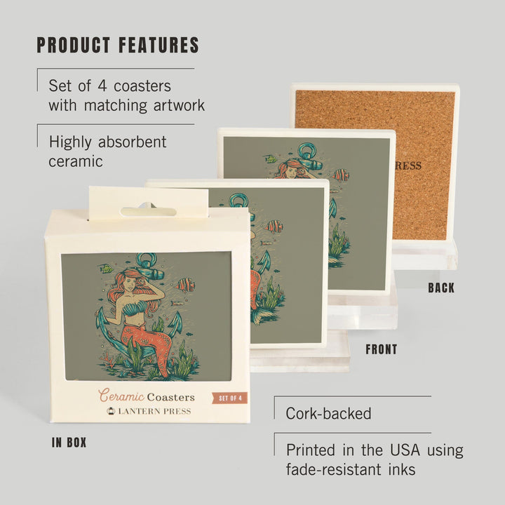 San Francisco, California, Mermaid and Anchor, Ocean Floor Scene, Coasters Coasters Lantern Press 