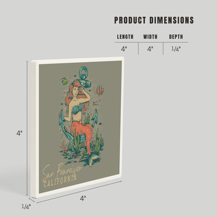 San Francisco, California, Mermaid and Anchor, Ocean Floor Scene, Coasters Coasters Lantern Press 
