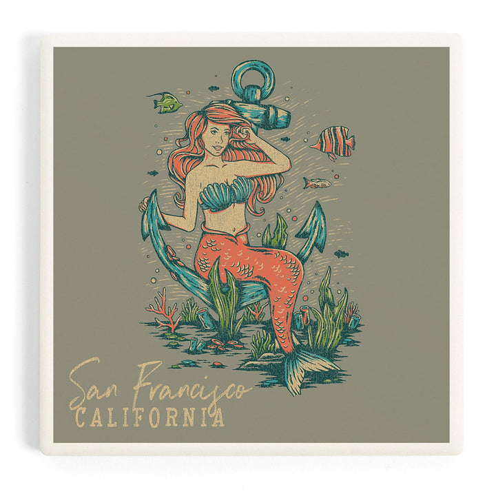 San Francisco, California, Mermaid and Anchor, Ocean Floor Scene, Coasters Coasters Lantern Press 