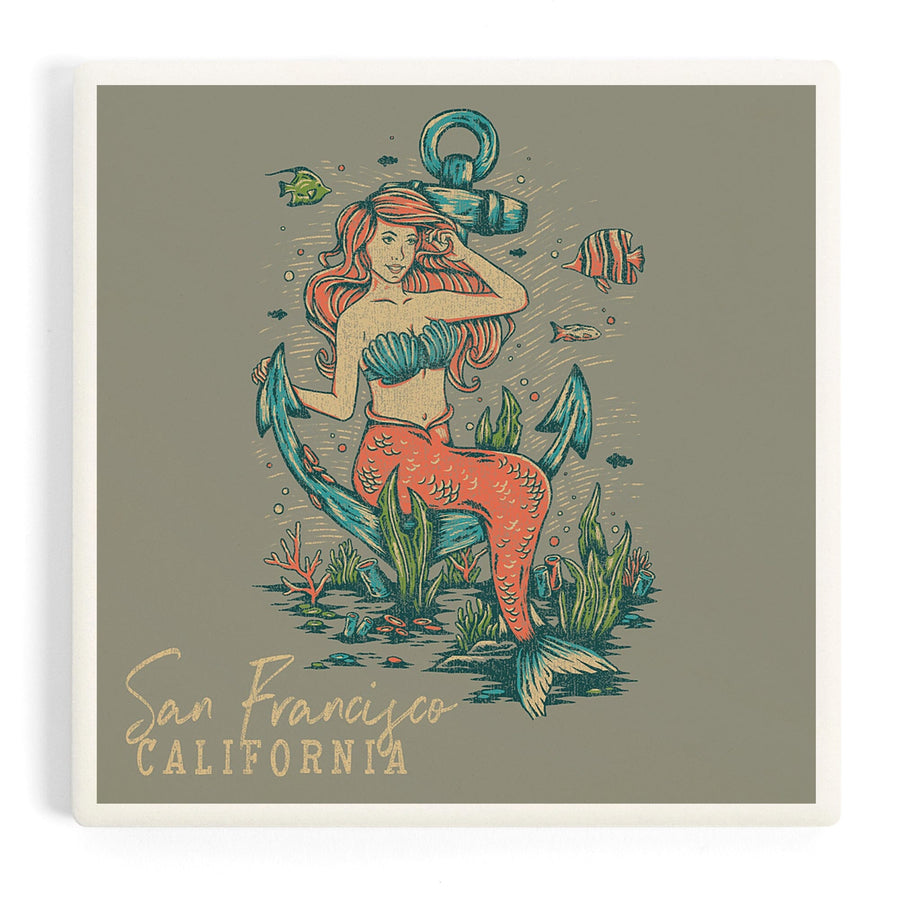 San Francisco, California, Mermaid and Anchor, Ocean Floor Scene, Coasters Coasters Lantern Press 