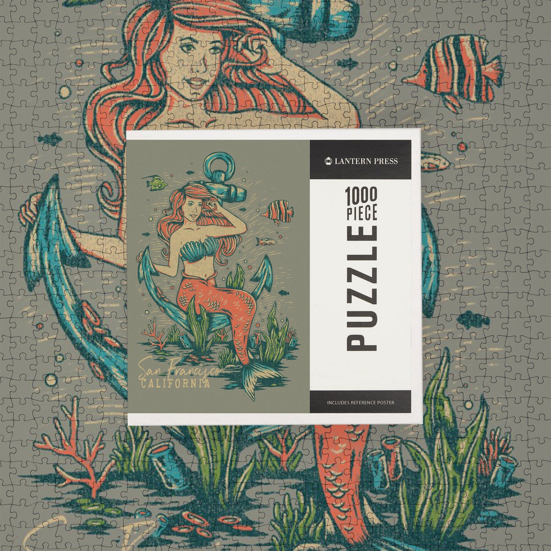 San Francisco, California, Mermaid and Anchor, Ocean Floor Scene, Jigsaw Puzzle Puzzle Lantern Press 