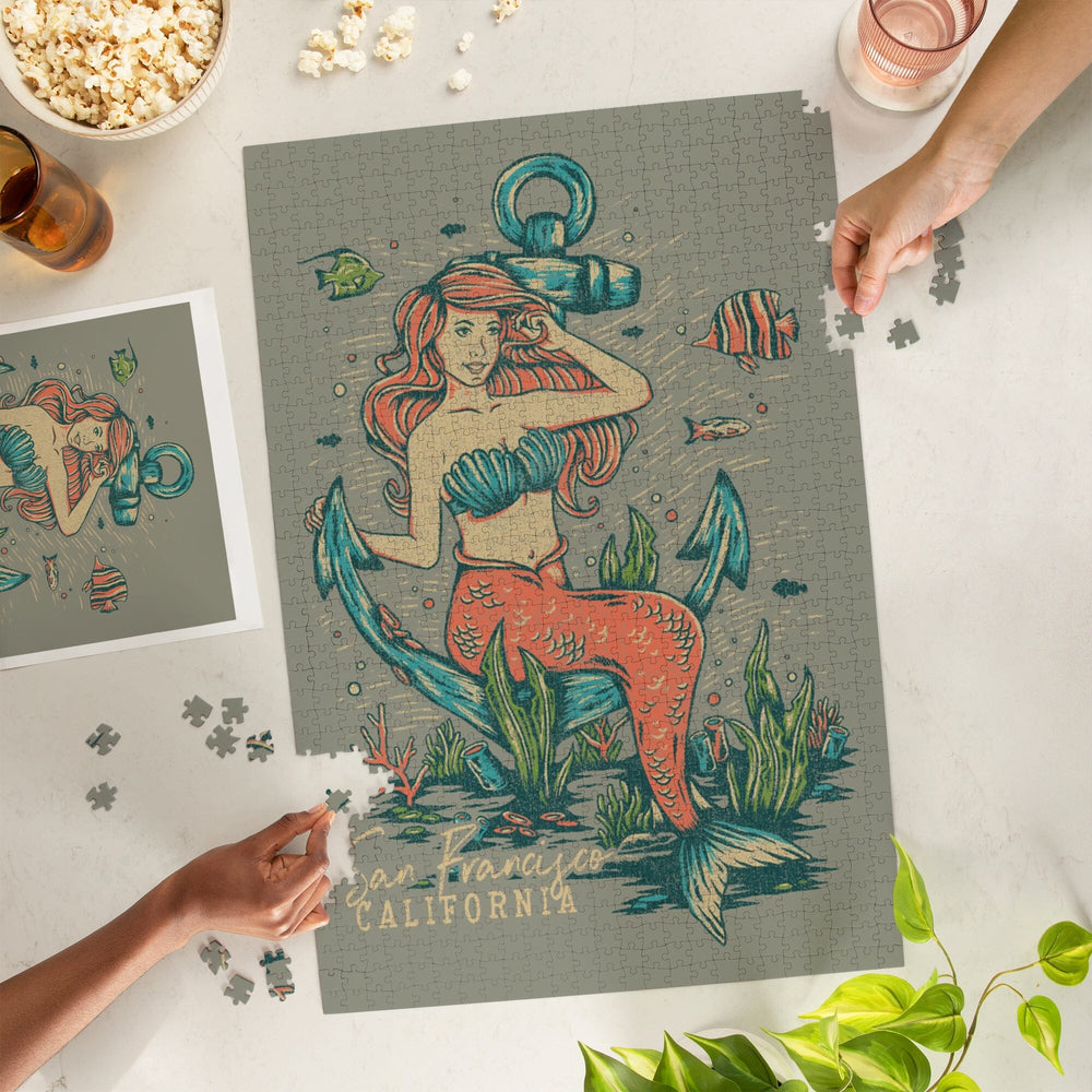 San Francisco, California, Mermaid and Anchor, Ocean Floor Scene, Jigsaw Puzzle Puzzle Lantern Press 