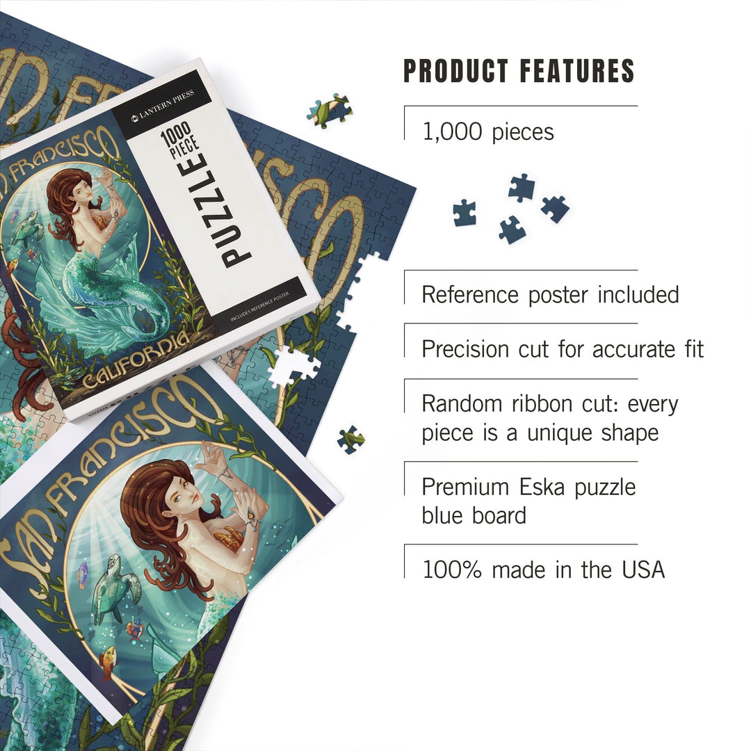San Francisco, California, Mermaid, Jigsaw Puzzle Puzzle Lantern Press 