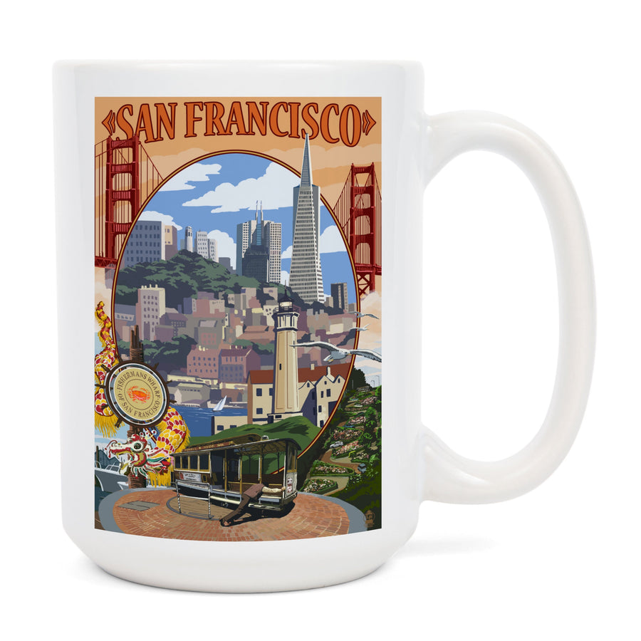 San Francisco, California, Montage Scenes, Ceramic Mug Mugs Lantern Press 