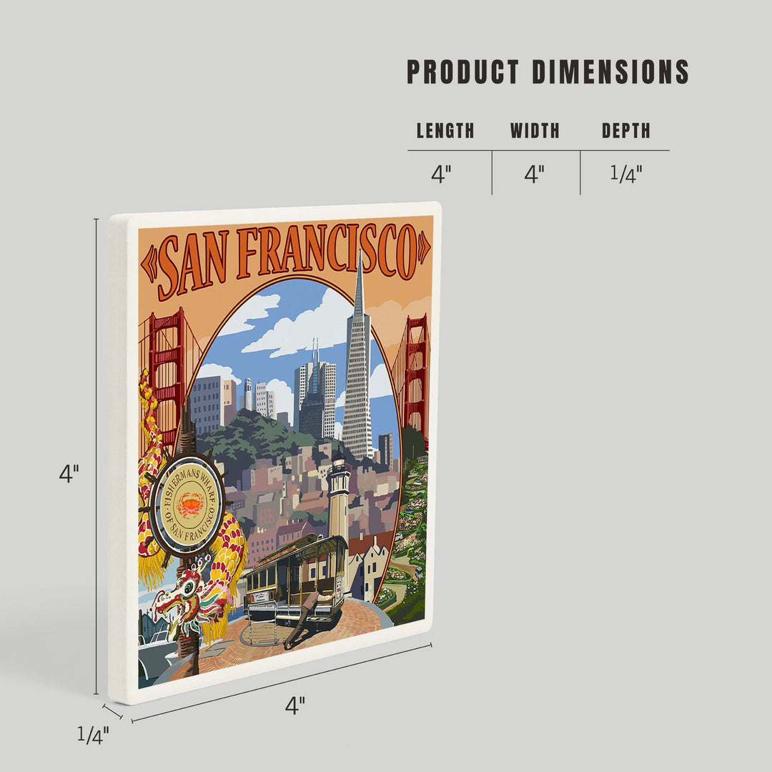San Francisco, California, Montage Scenes, Coasters Coasters Lantern Press 