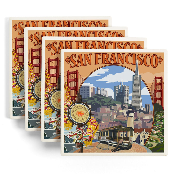 San Francisco, California, Montage Scenes, Coasters Coasters Lantern Press 