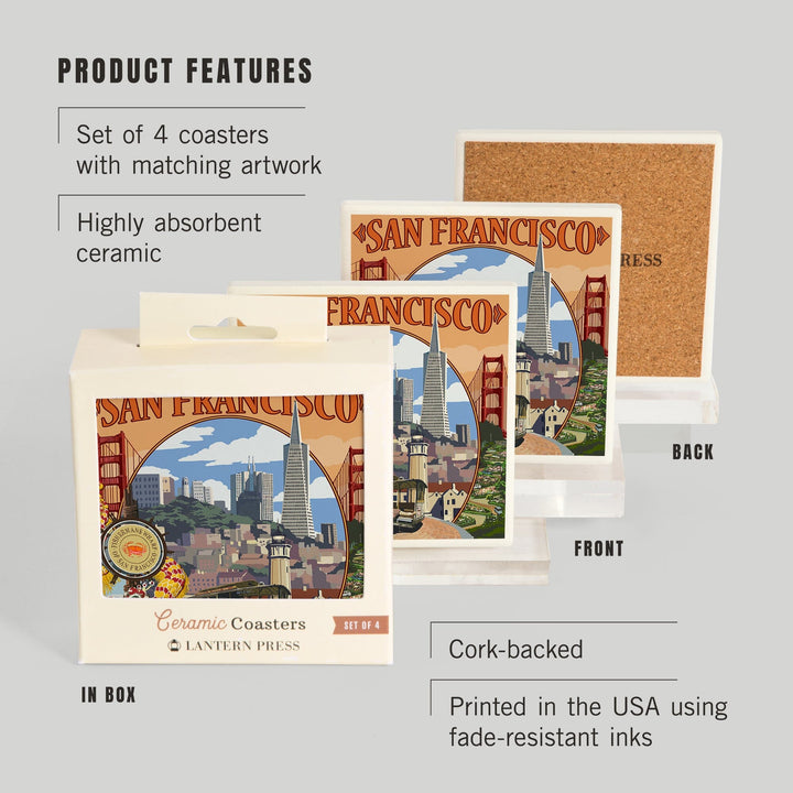 San Francisco, California, Montage Scenes, Coasters Coasters Lantern Press 