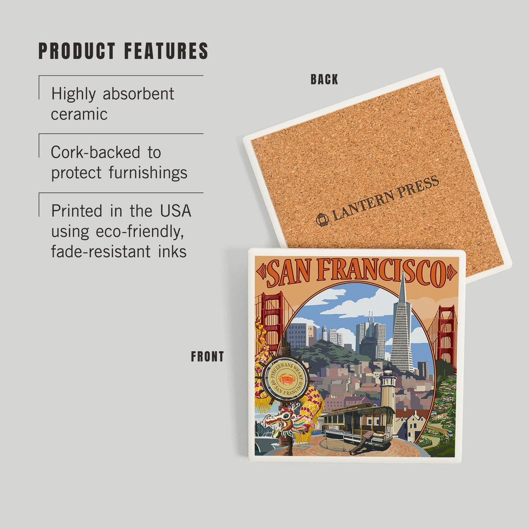 San Francisco, California, Montage Scenes, Coasters Coasters Lantern Press 