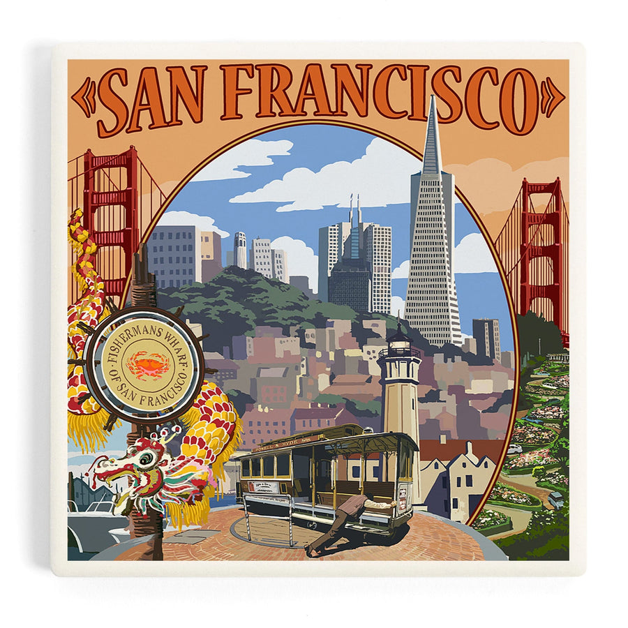 San Francisco, California, Montage Scenes, Coasters Coasters Lantern Press 