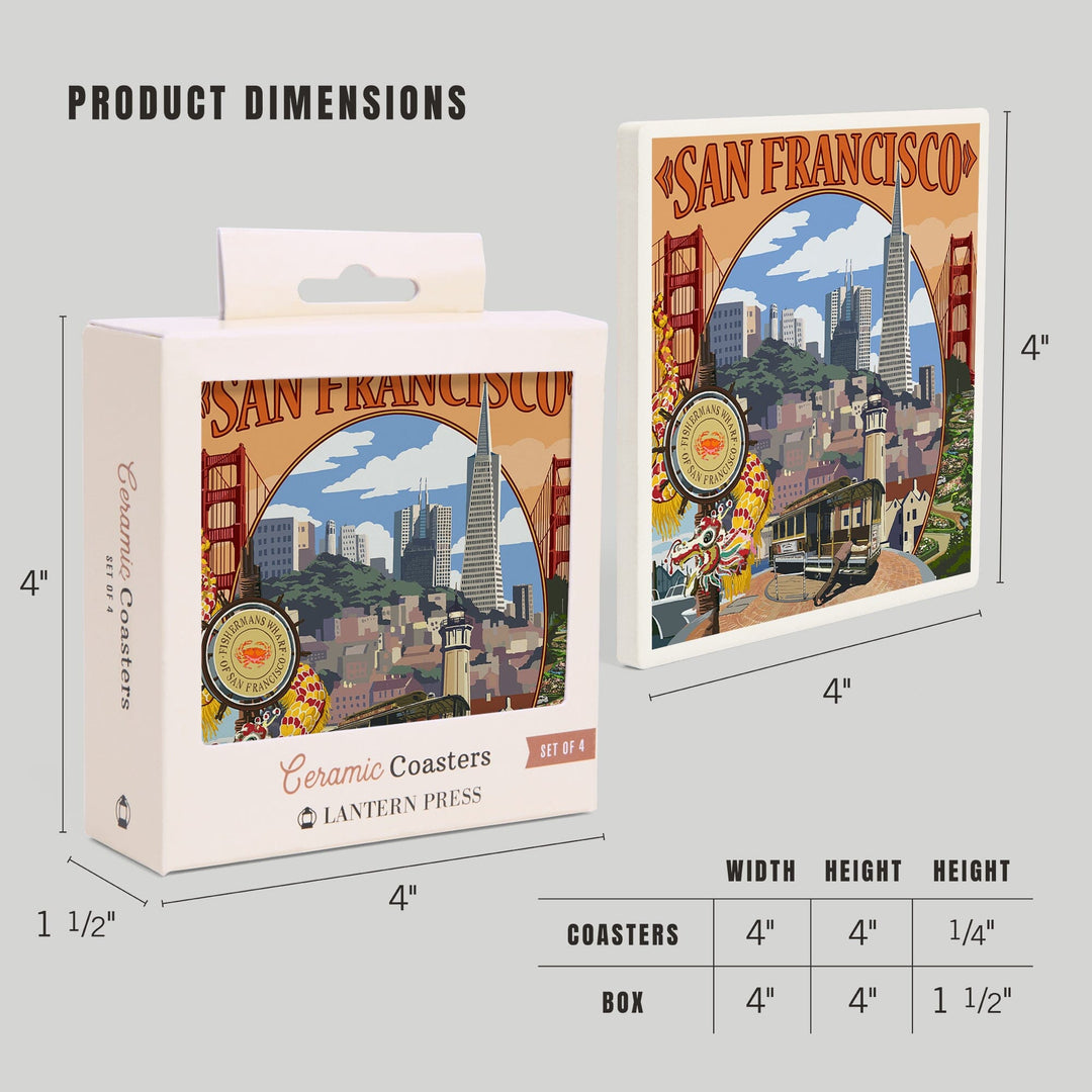 San Francisco, California, Montage Scenes, Coasters Coasters Lantern Press 