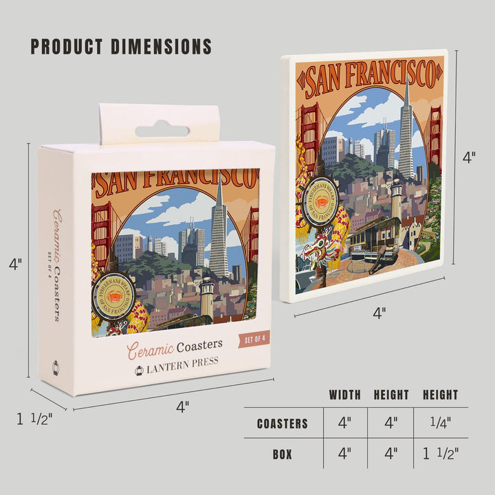 San Francisco, California, Montage Scenes, Coasters Coasters Lantern Press 