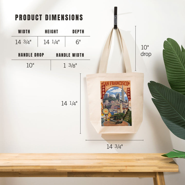 San Francisco, California, Montage Scenes, Tote Bag Totes Lantern Press 