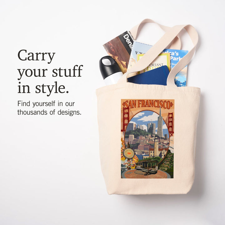 San Francisco, California, Montage Scenes, Tote Bag Totes Lantern Press 