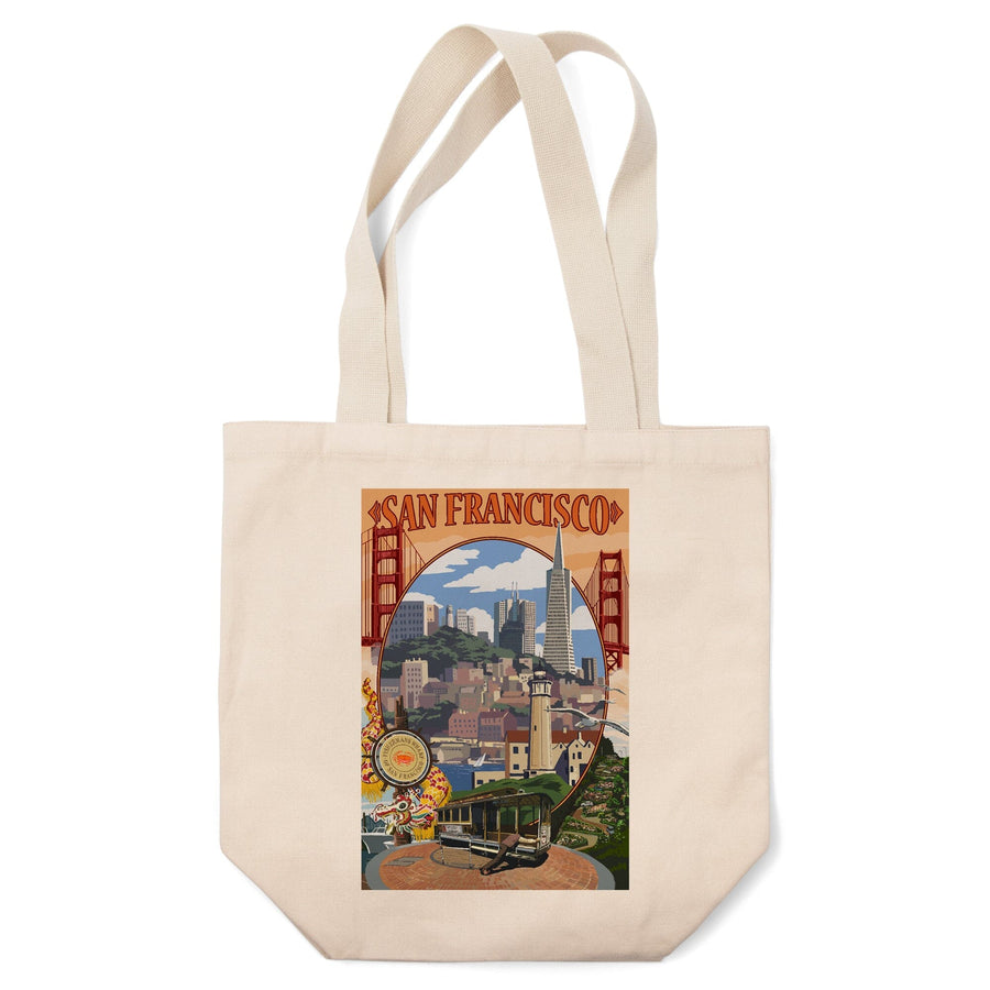 San Francisco, California, Montage Scenes, Tote Bag Totes Lantern Press 