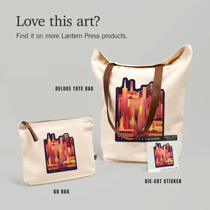 San Francisco, California, Neon Skyline,, Organic Cotton Zipper Pouch, Go Bag Go Bag Lantern Press 